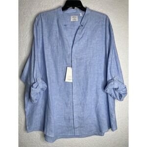 Baird McNutt 4XB Murano Roll Up Long Sleeve 100% Linen Blue Shirt NWT